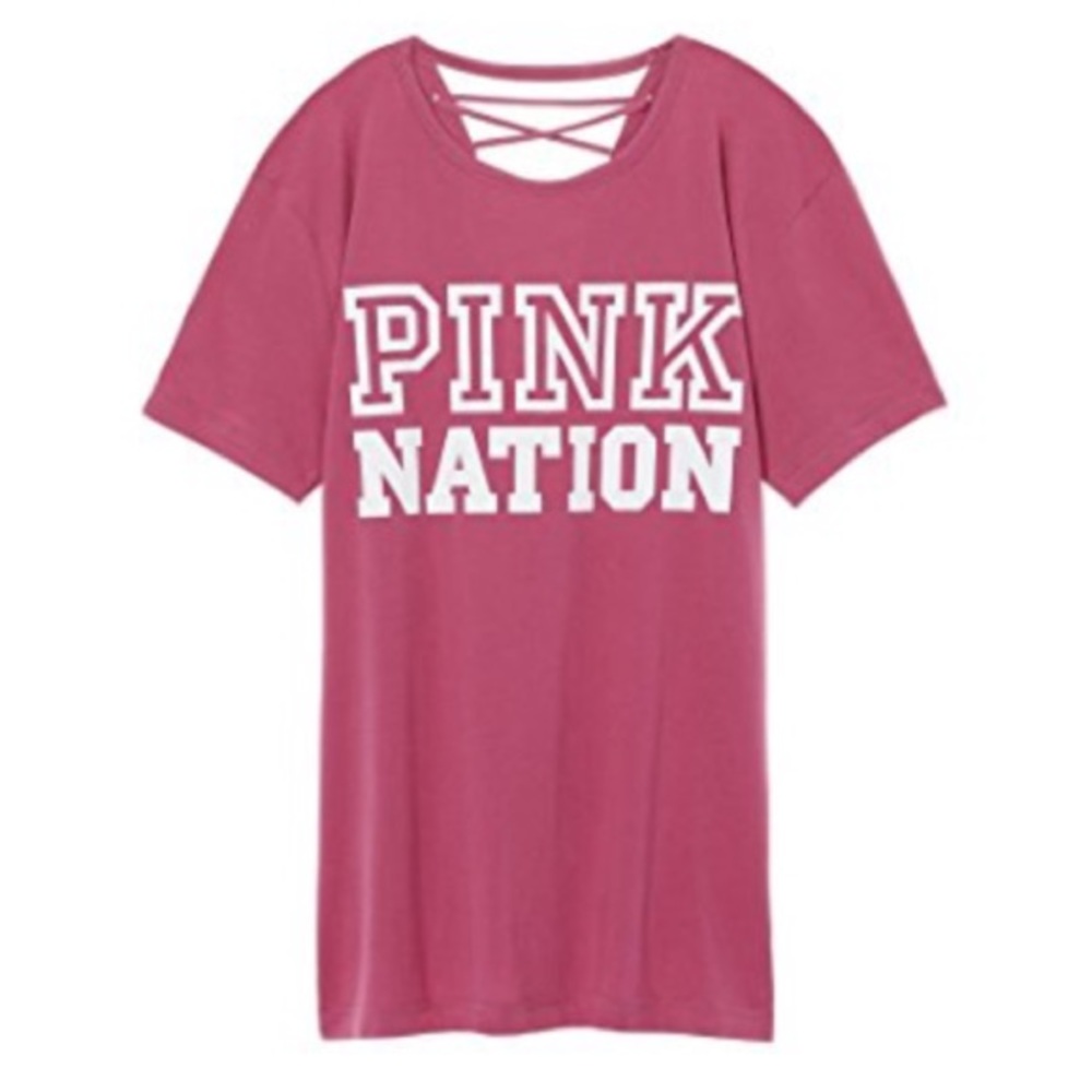 Victoria’s Secret VS PINK Strappy Lace Up Back Pink Mauve Campus Tee Shirt